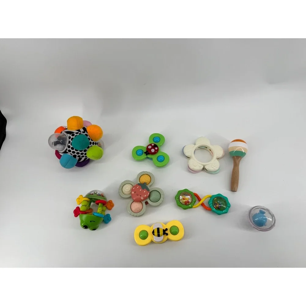 Mixed Baby Sensory Toy Lot Suction Spinners Rattles Maraca Developmental 8pc Set - Picture 2 of 2